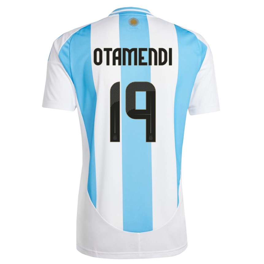 Kids Football Argentina Nicolas Otamendi #19 White Blue Home Jersey 24-26 T-Shirt