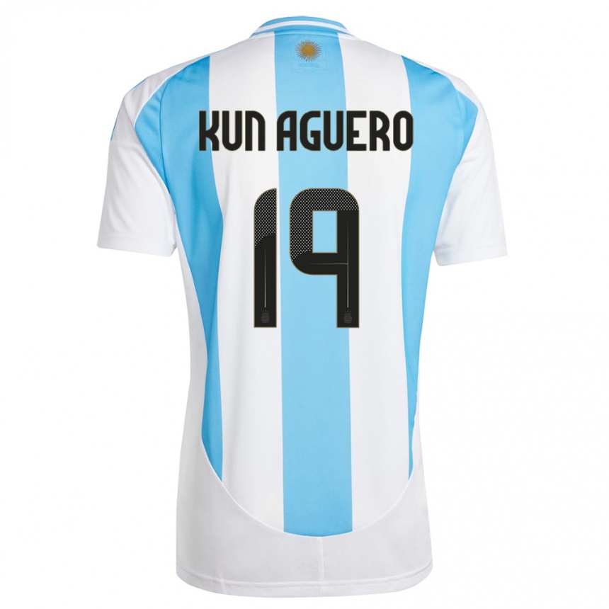 Kids Football Argentina Sergio Aguero #19 White Blue Home Jersey 24-26 T-Shirt