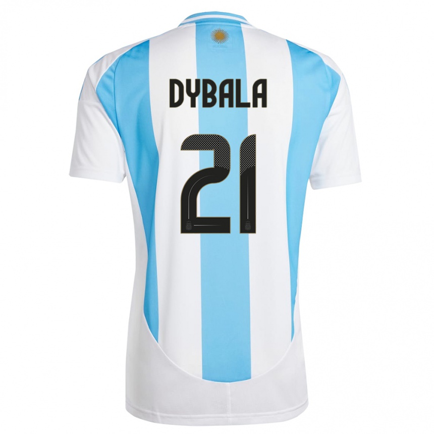 Kids Football Argentina Paulo Dybala #21 White Blue Home Jersey 24-26 T-Shirt