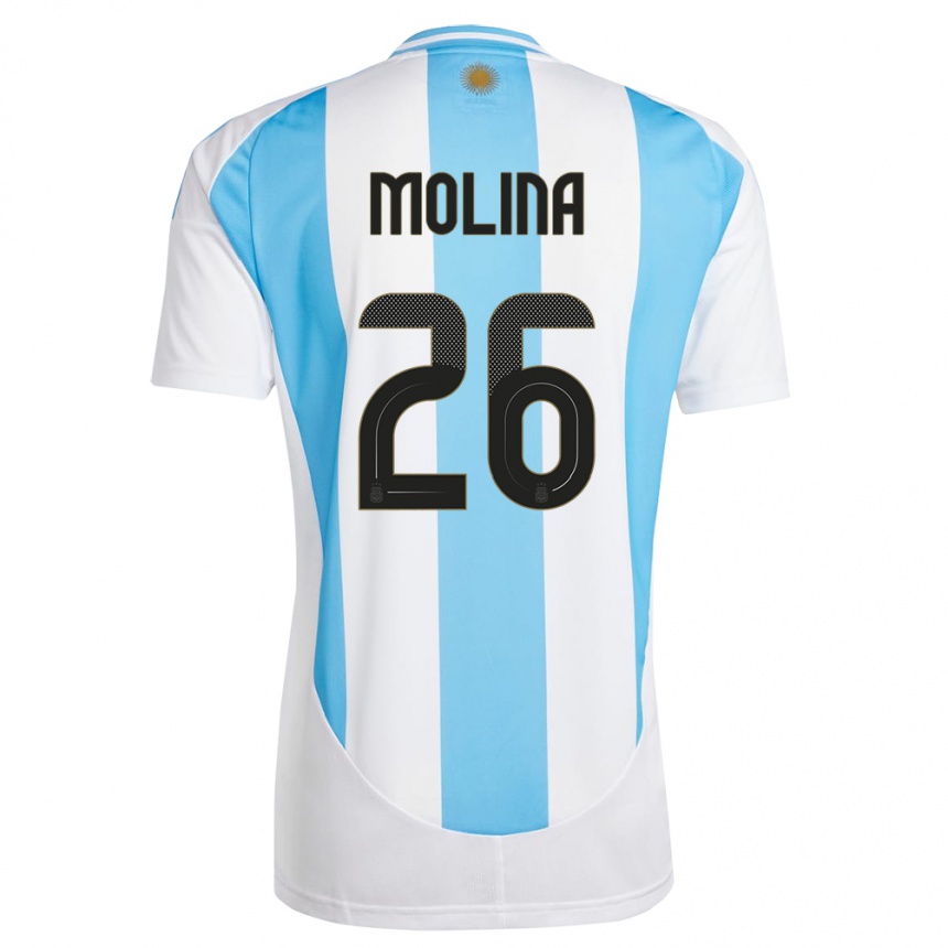 Kids Football Argentina Nahuel Molina #26 White Blue Home Jersey 24-26 T-Shirt