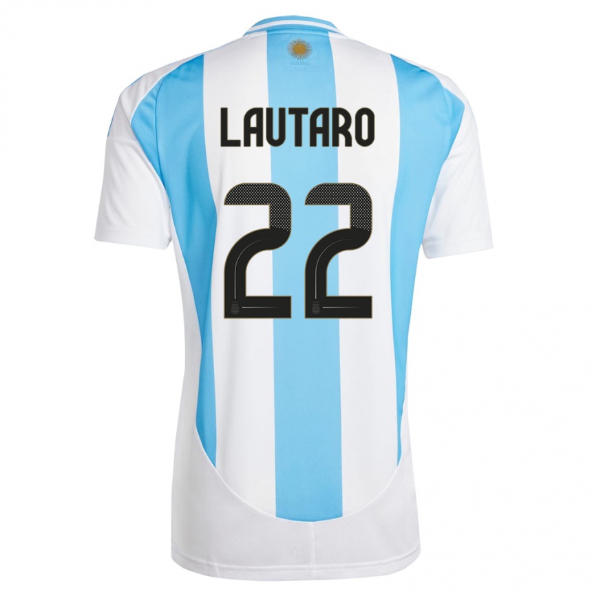 Kids Football Argentina Lautaro Martinez #22 White Blue Home Jersey 24-26 T-Shirt