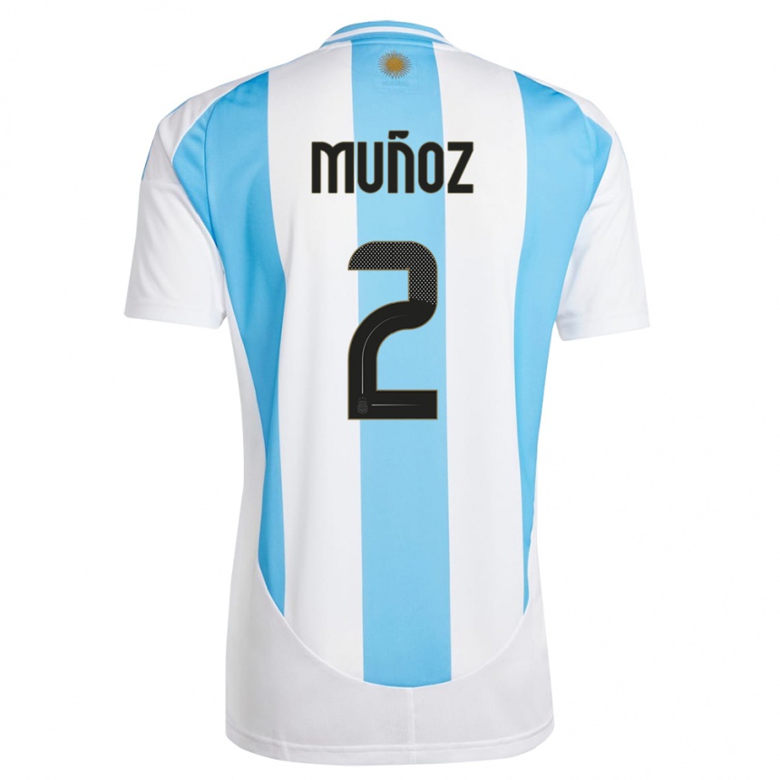 Kids Football Argentina Luana Munoz #2 White Blue Home Jersey 24-26 T-Shirt