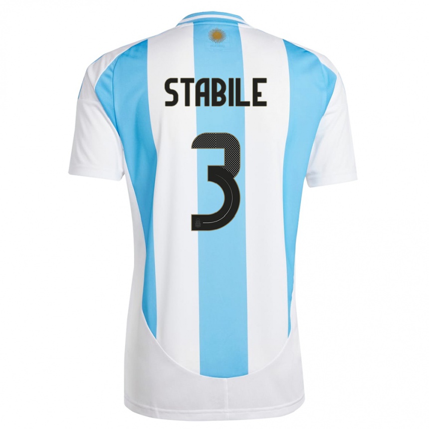 Kids Football Argentina Eliana Stabile #3 White Blue Home Jersey 24-26 T-Shirt