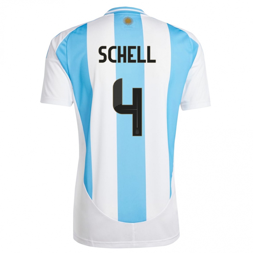 Kids Football Argentina Sofia Schell #4 White Blue Home Jersey 24-26 T-Shirt