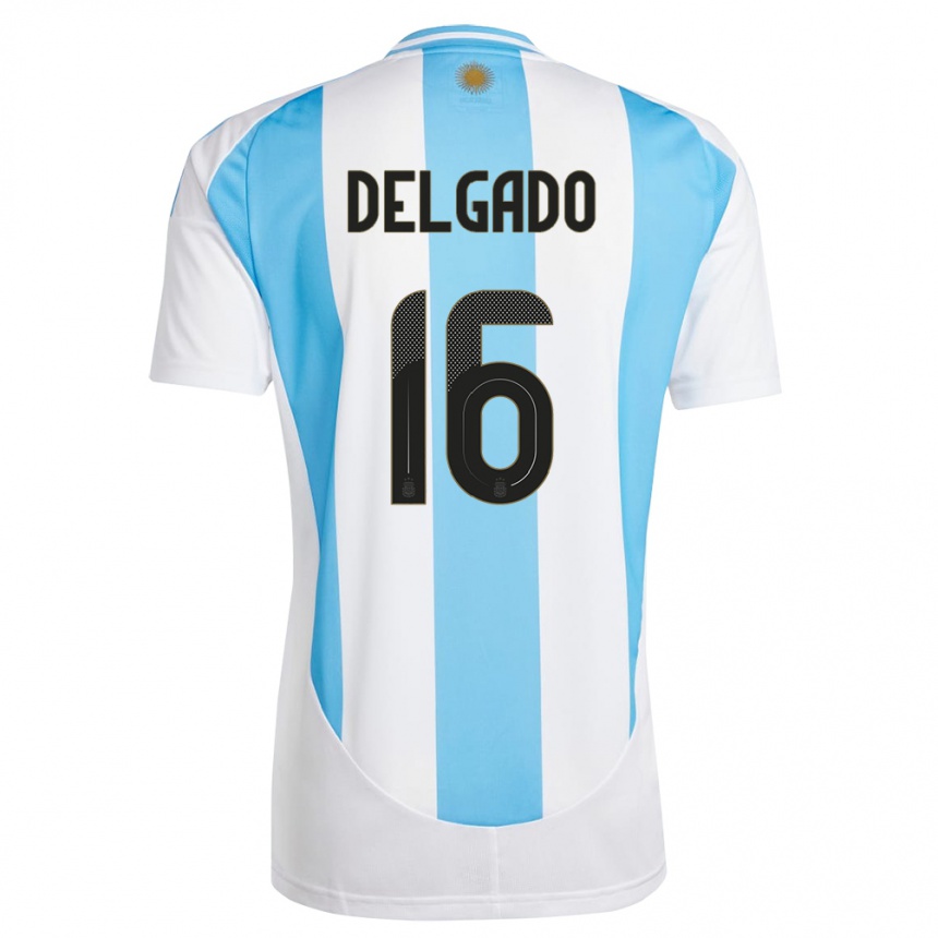 Kids Football Argentina Marina Delgado #16 White Blue Home Jersey 24-26 T-Shirt