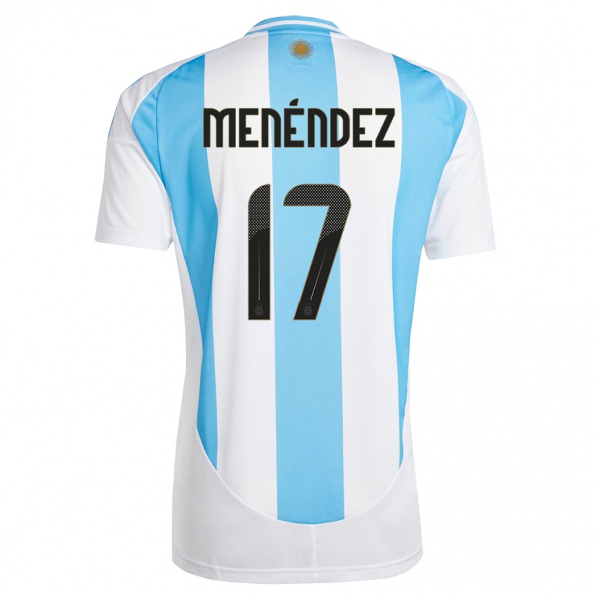 Kids Football Argentina Milagros Menendez #17 White Blue Home Jersey 24-26 T-Shirt