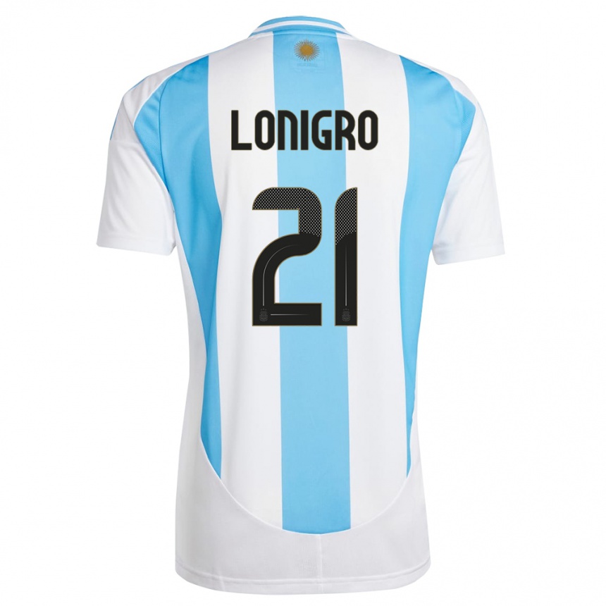 Kids Football Argentina Erica Lonigro #21 White Blue Home Jersey 24-26 T-Shirt