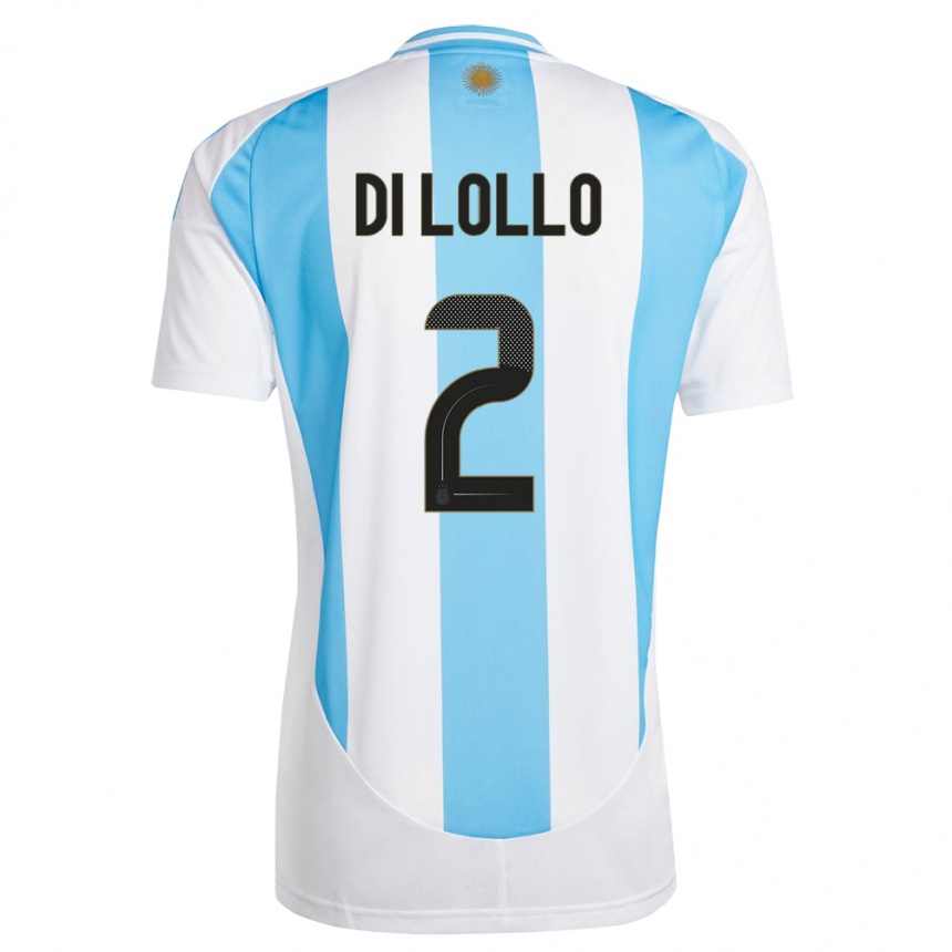 Kids Football Argentina Lautaro Di Lollo #2 White Blue Home Jersey 24-26 T-Shirt