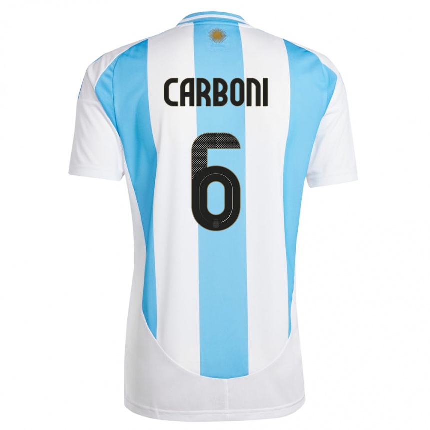 Kids Football Argentina Franco Carboni #6 White Blue Home Jersey 24-26 T-Shirt