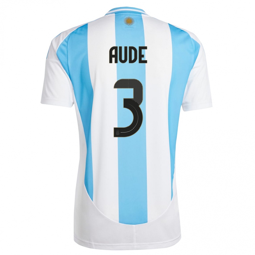 Kids Football Argentina Julian Aude #3 White Blue Home Jersey 24-26 T-Shirt