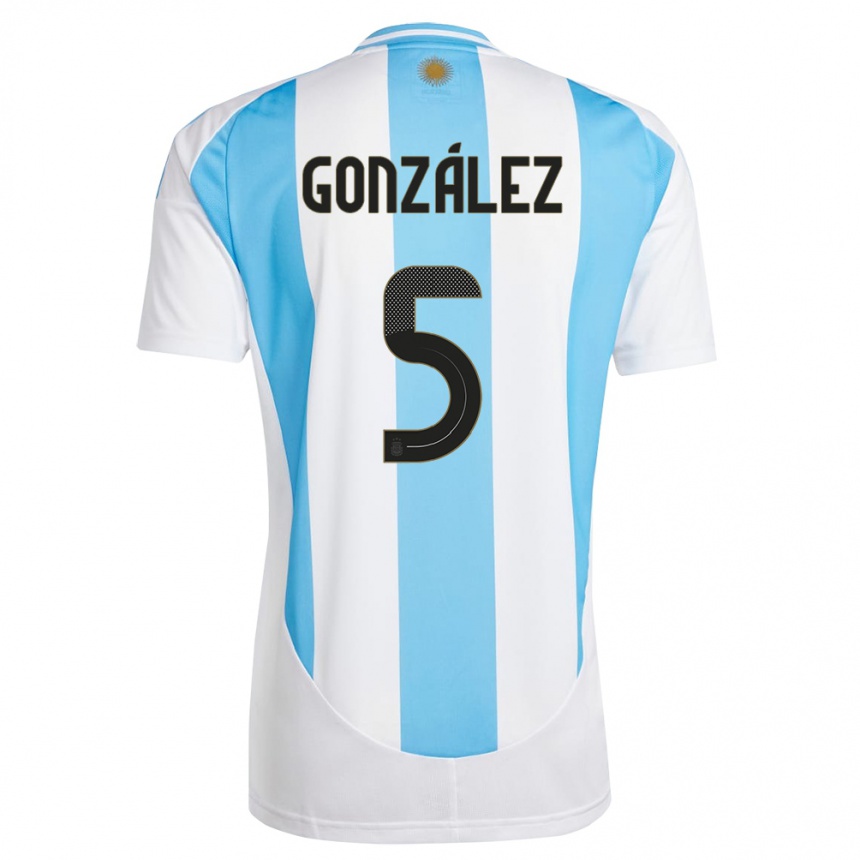 Kids Football Argentina Maximiliano Gonzalez #5 White Blue Home Jersey 24-26 T-Shirt