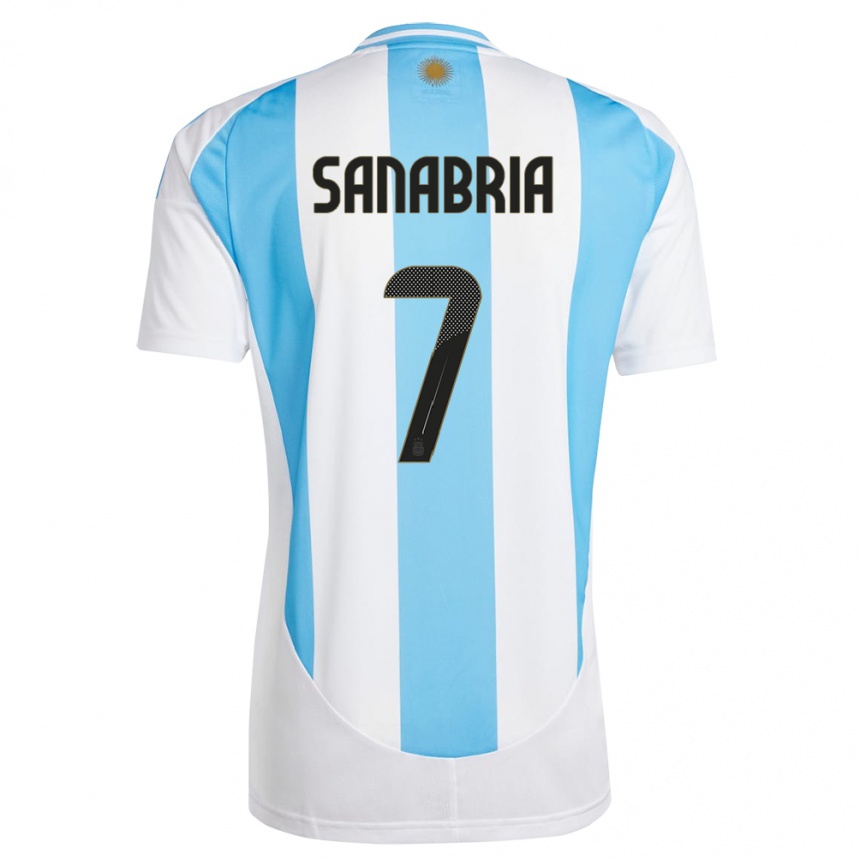 Kids Football Argentina Mateo Sanabria #7 White Blue Home Jersey 24-26 T-Shirt