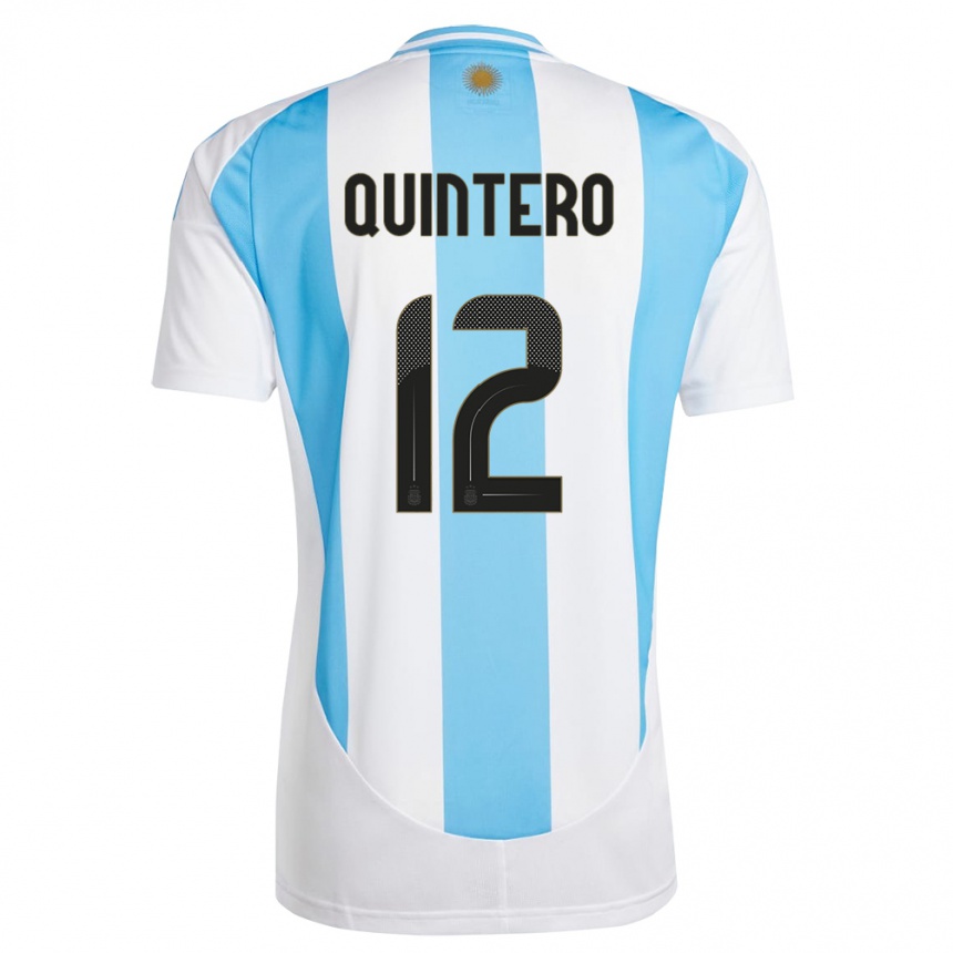 Kids Football Argentina Valentino Quintero #12 White Blue Home Jersey 24-26 T-Shirt