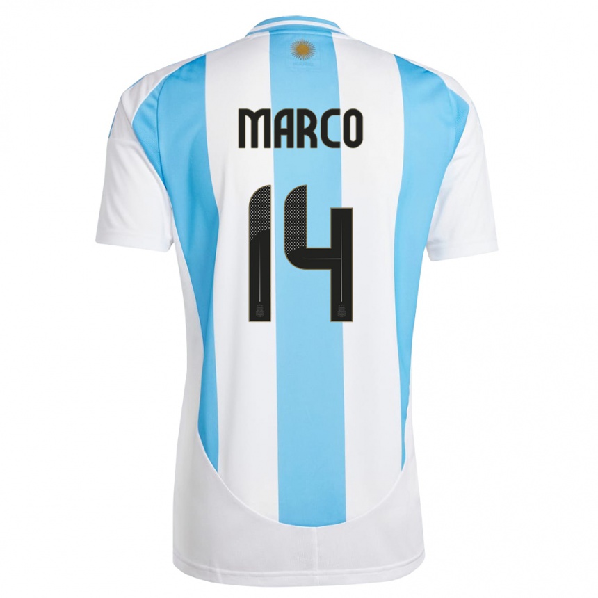 Kids Football Argentina Francisco Marco #14 White Blue Home Jersey 24-26 T-Shirt