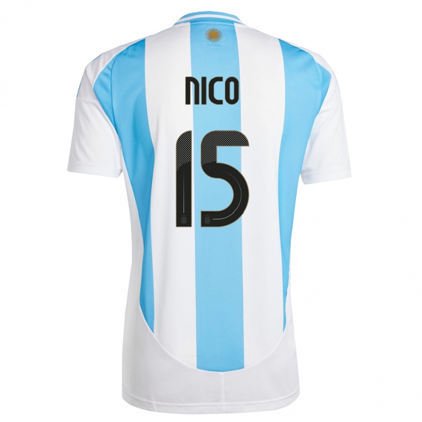 Kids Football Argentina Nico #15 White Blue Home Jersey 24-26 T-Shirt