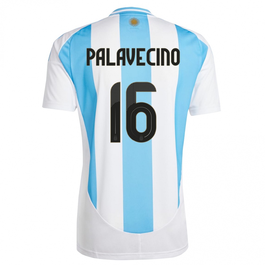 Kids Football Argentina Nicolas Palavecino #16 White Blue Home Jersey 24-26 T-Shirt