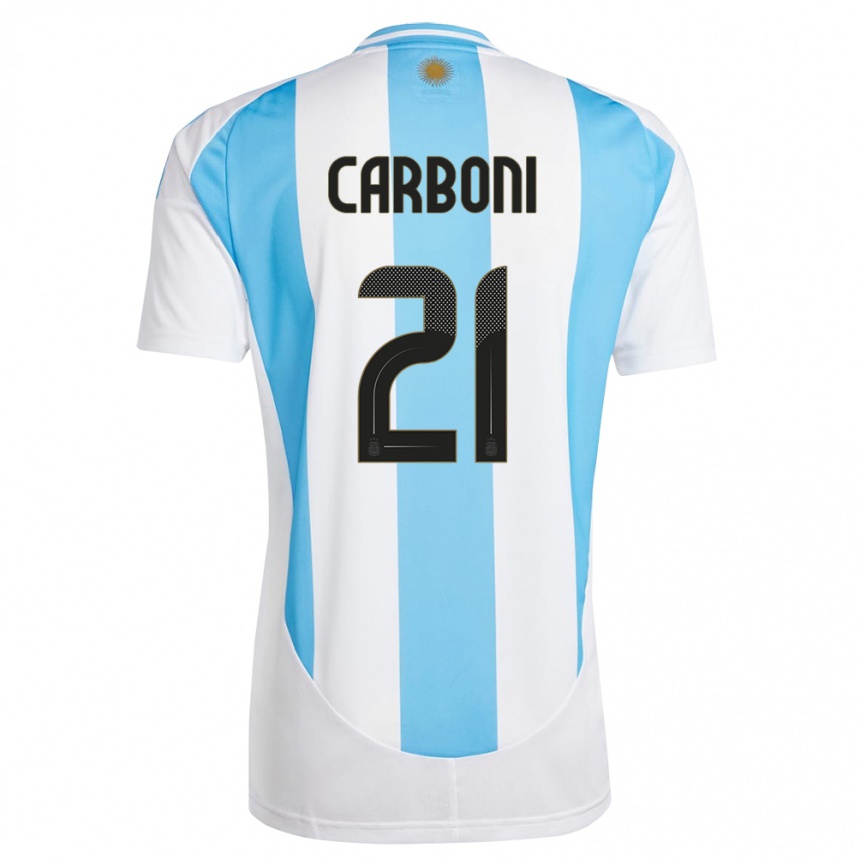 Kids Football Argentina Valentin Carboni #21 White Blue Home Jersey 24-26 T-Shirt