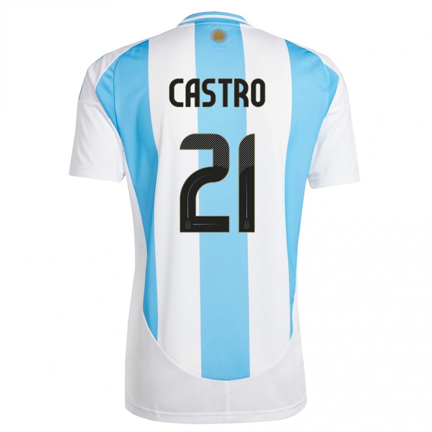 Kids Football Argentina Santiago Castro #21 White Blue Home Jersey 24-26 T-Shirt