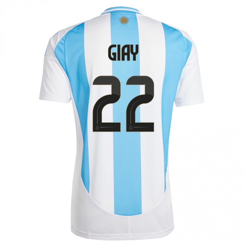 Kids Football Argentina Agustin Giay #22 White Blue Home Jersey 24-26 T-Shirt