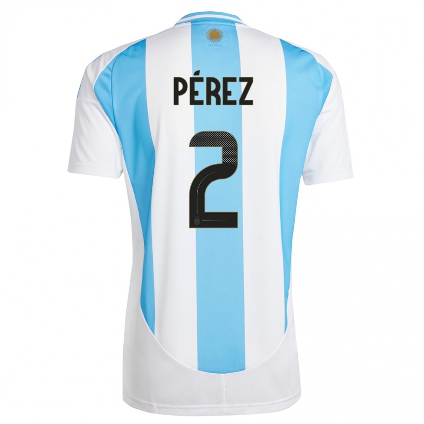 Kids Football Argentina Nehuen Perez #2 White Blue Home Jersey 24-26 T-Shirt