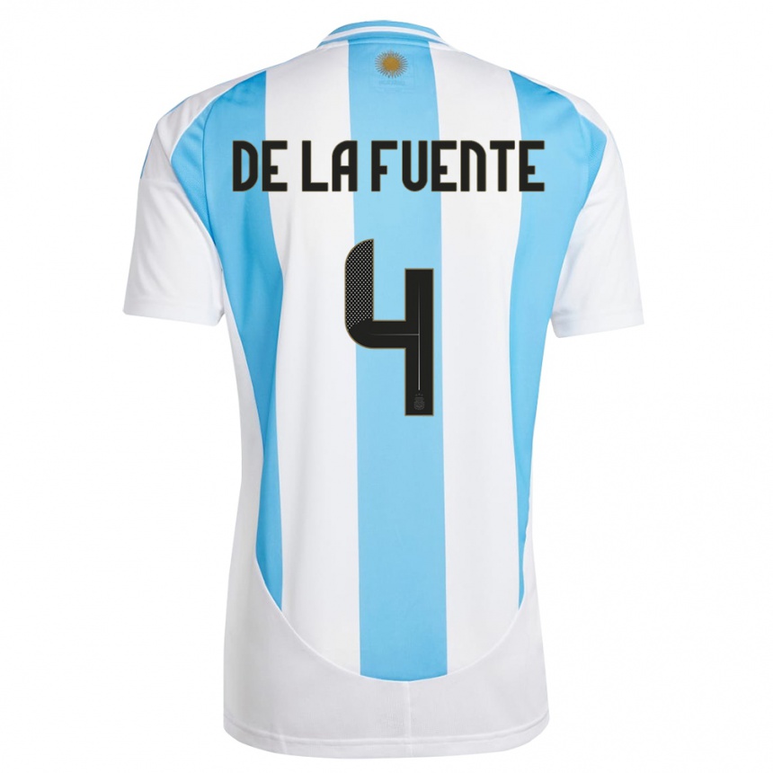 Kids Football Argentina Hernan De La Fuente #4 White Blue Home Jersey 24-26 T-Shirt