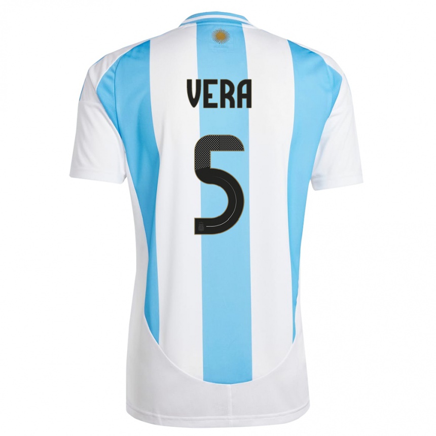 Kids Football Argentina Fausto Vera #5 White Blue Home Jersey 24-26 T-Shirt