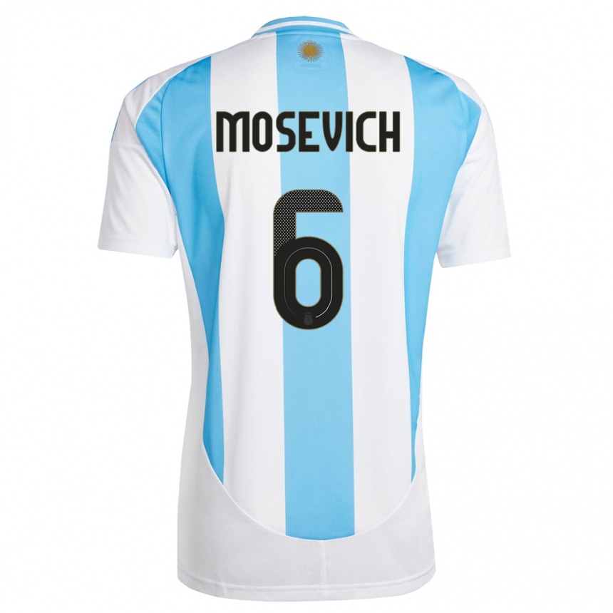 Kids Football Argentina Leonel Mosevich #6 White Blue Home Jersey 24-26 T-Shirt