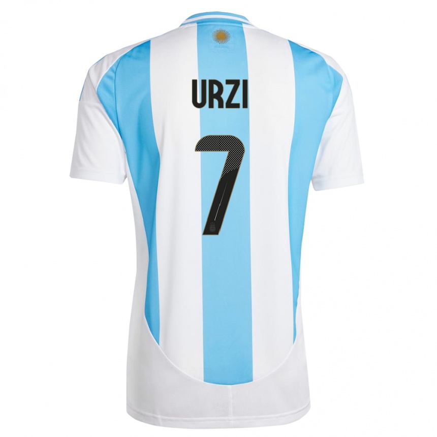 Kids Football Argentina Agustin Urzi #7 White Blue Home Jersey 24-26 T-Shirt