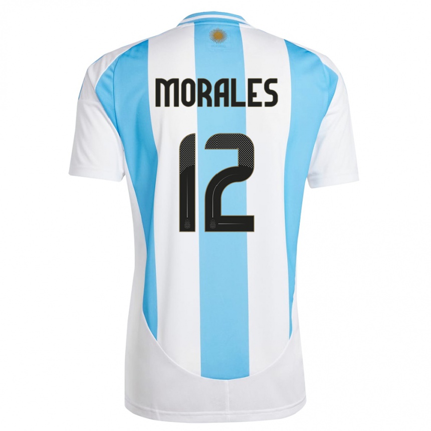 Kids Football Argentina Lautaro Morales #12 White Blue Home Jersey 24-26 T-Shirt