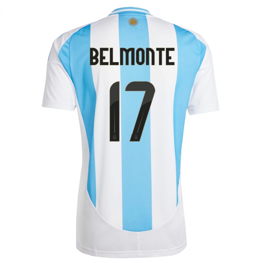 Kids Football Argentina Tomas Belmonte #17 White Blue Home Jersey 24-26 T-Shirt