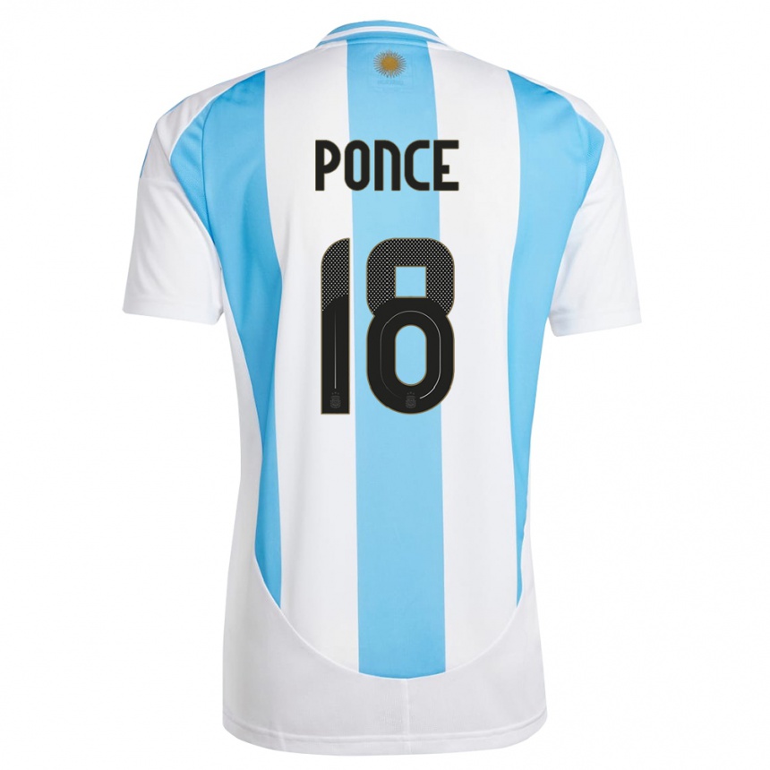 Kids Football Argentina Ezequiel Ponce #18 White Blue Home Jersey 24-26 T-Shirt