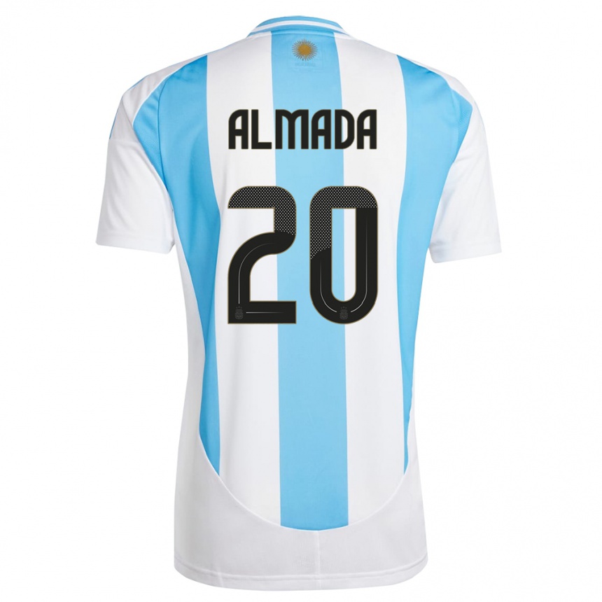 Kids Football Argentina Thiago Almada #20 White Blue Home Jersey 24-26 T-Shirt