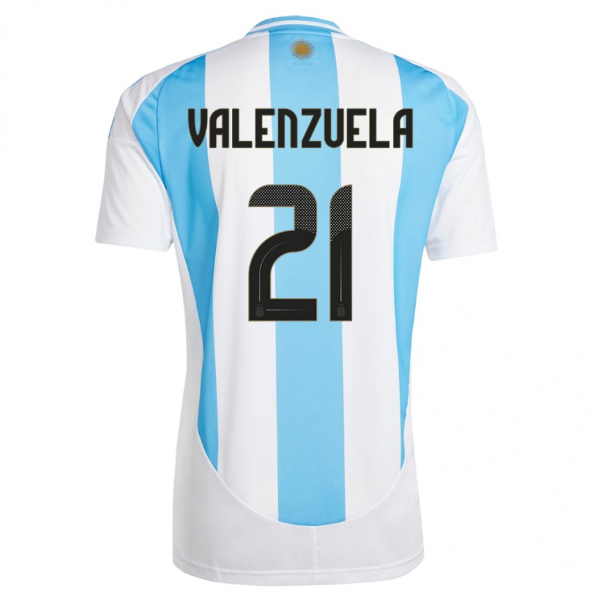 Kids Football Argentina Fernando Valenzuela #21 White Blue Home Jersey 24-26 T-Shirt