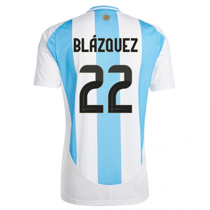 Kids Football Argentina Joaquin Blazquez #22 White Blue Home Jersey 24-26 T-Shirt