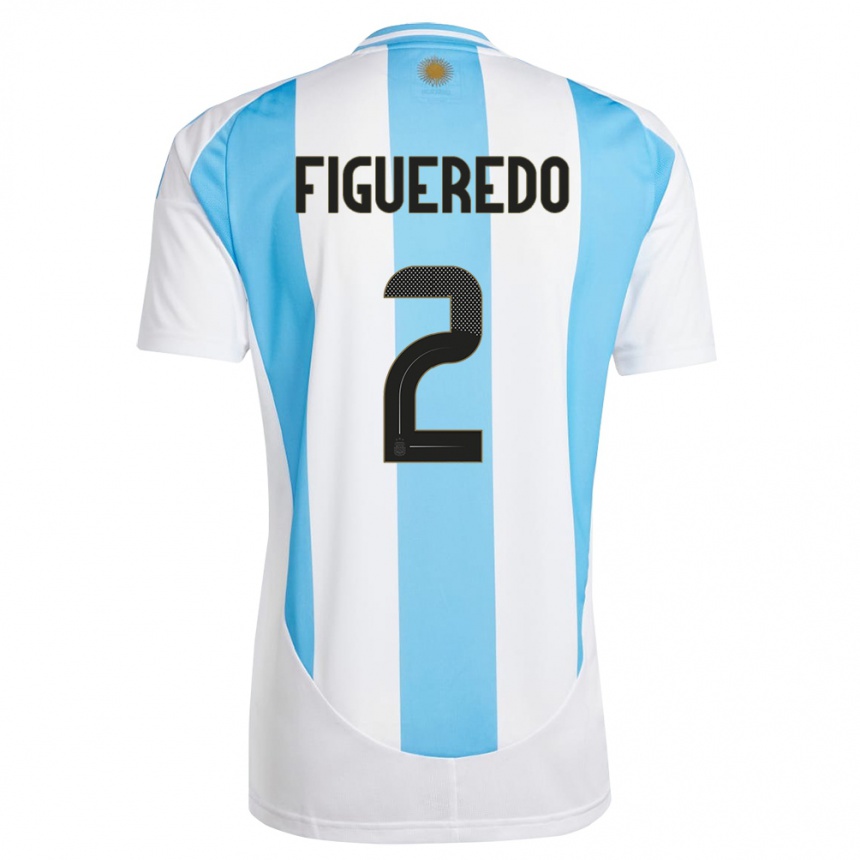 Kids Football Argentina Leandro Figueredo #2 White Blue Home Jersey 24-26 T-Shirt