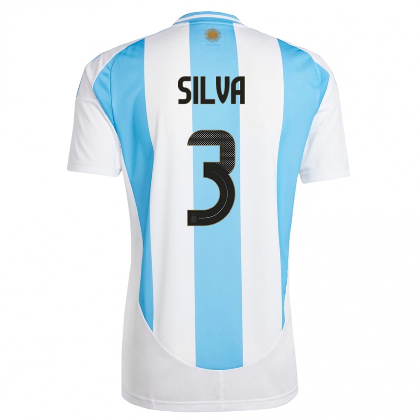 Kids Football Argentina Tomas Silva #3 White Blue Home Jersey 24-26 T-Shirt