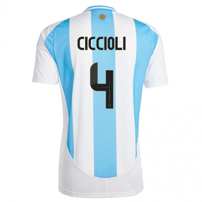 Kids Football Argentina Ulises Ciccioli #4 White Blue Home Jersey 24-26 T-Shirt