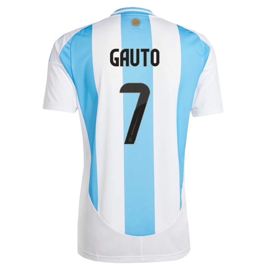 Kids Football Argentina Juan Gauto #7 White Blue Home Jersey 24-26 T-Shirt