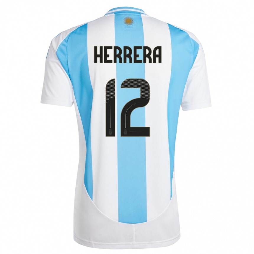 Kids Football Argentina Franco Herrera #12 White Blue Home Jersey 24-26 T-Shirt