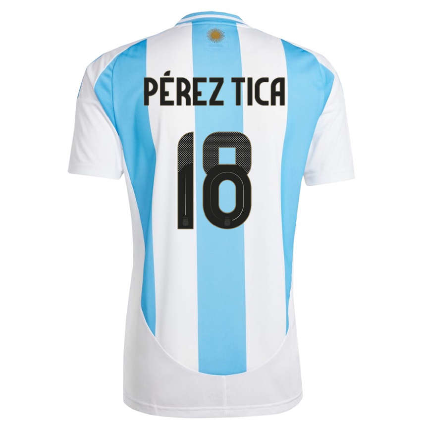 Kids Football Argentina Jeremias Perez Tica #18 White Blue Home Jersey 24-26 T-Shirt