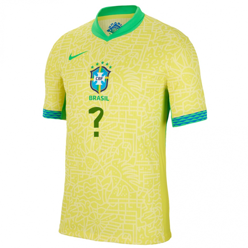 Kids Football Brazil Your Name #0 Yellow Home Jersey 24-26 T-Shirt