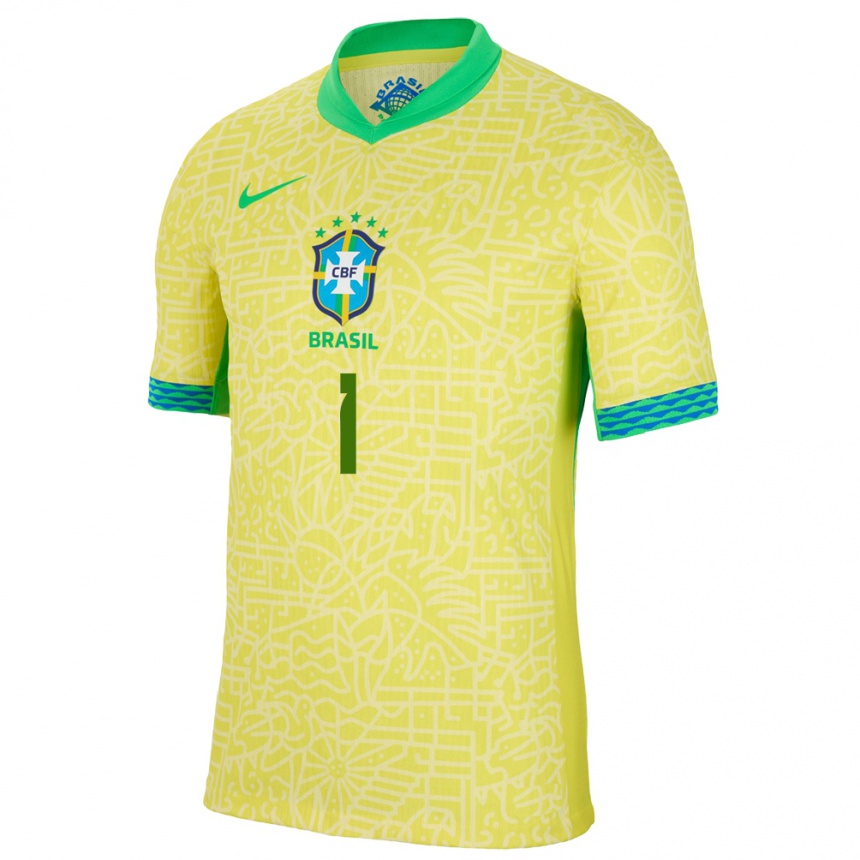 Kids Football Brazil Alisson #1 Yellow Home Jersey 24-26 T-Shirt