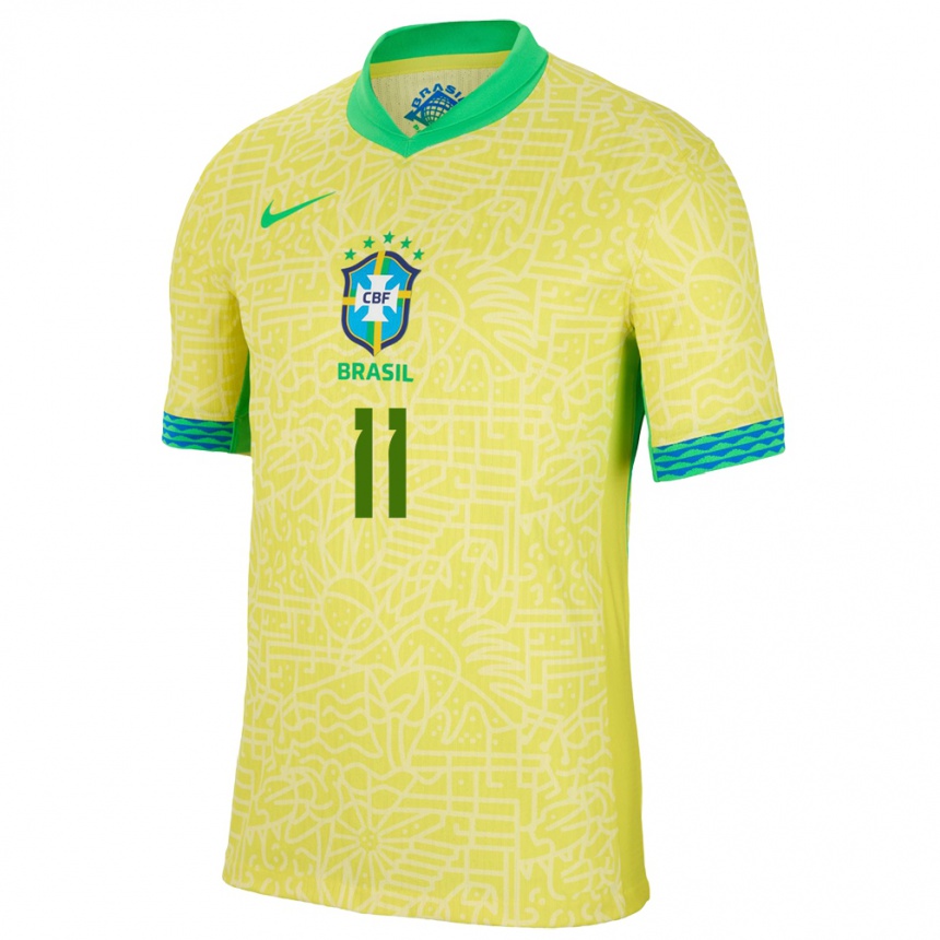 Kids Football Brazil Caio #11 Yellow Home Jersey 24-26 T-Shirt