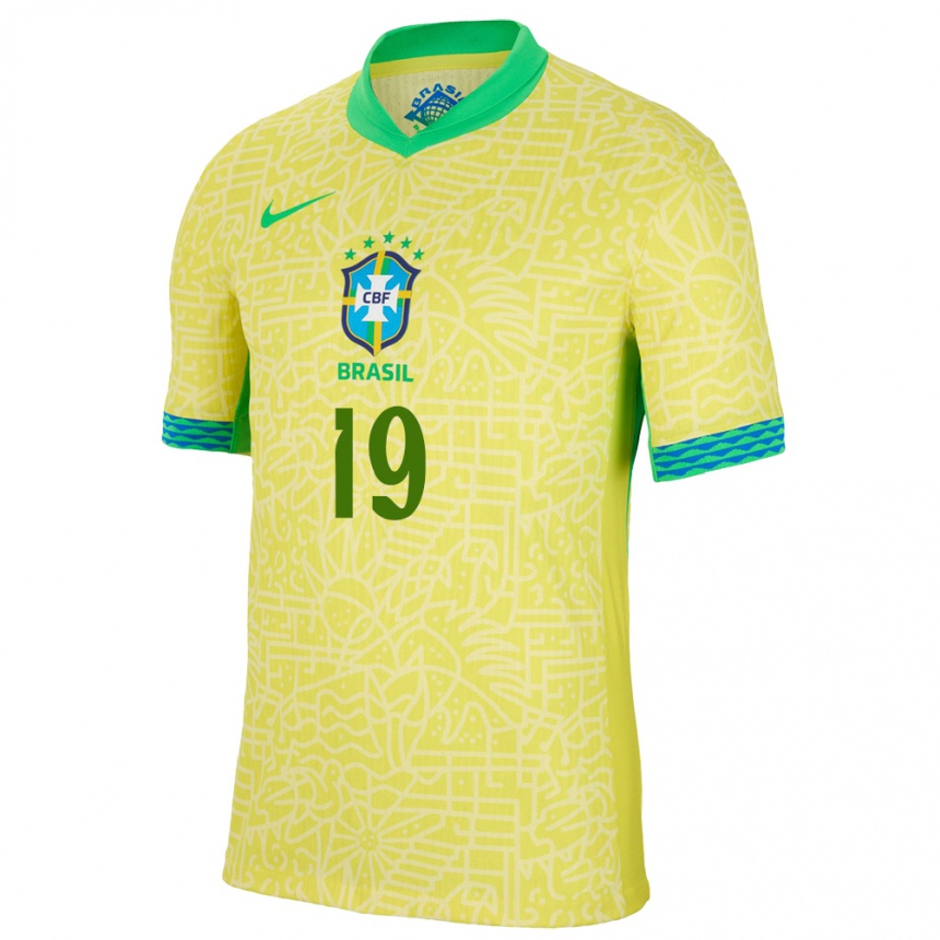 Kids Football Brazil Ludmila #19 Yellow Home Jersey 24-26 T-Shirt