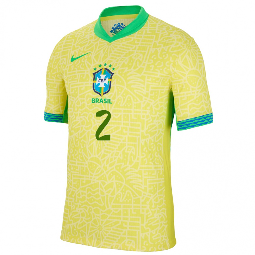 Kids Football Brazil Danilo #2 Yellow Home Jersey 24-26 T-Shirt