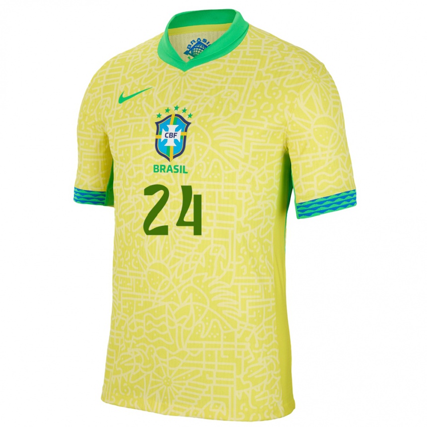 Kids Football Brazil Jaqueline #24 Yellow Home Jersey 24-26 T-Shirt