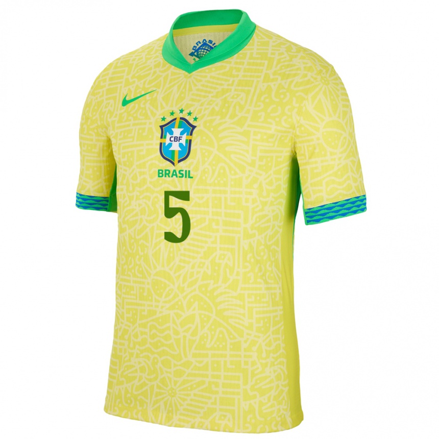 Kids Football Brazil Yaya #5 Yellow Home Jersey 24-26 T-Shirt