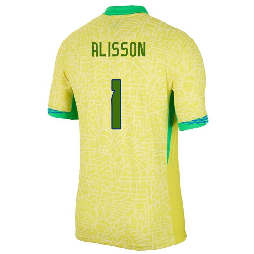 Kids Football Brazil Alisson #1 Yellow Home Jersey 24-26 T-Shirt