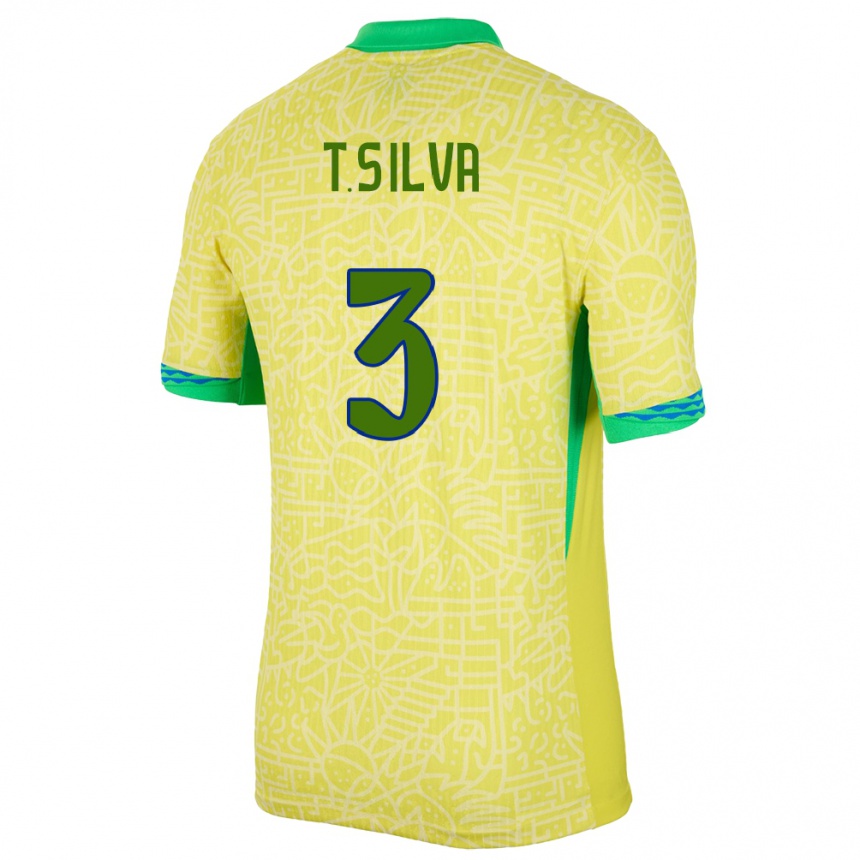 Kids Football Brazil Thiago Silva #3 Yellow Home Jersey 24-26 T-Shirt