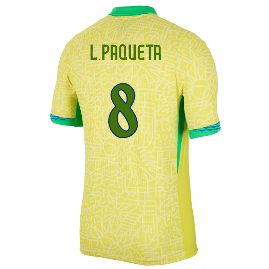 Kids Football Brazil Lucas Paqueta #8 Yellow Home Jersey 24-26 T-Shirt